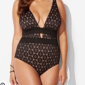 Swimsuits for all - Black and beige Patterned Swimsuit